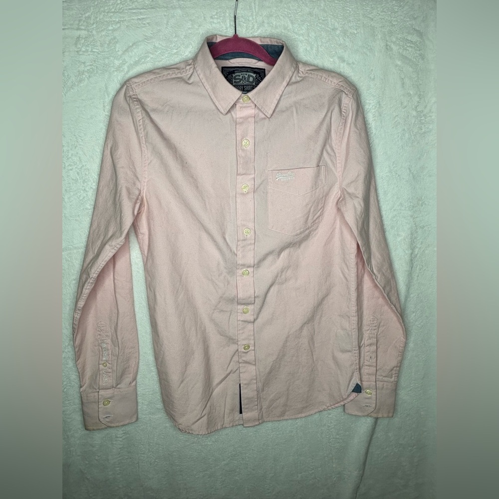 S&D Superdry Shirt Shop Button Up Shirt Pink Long Sleeve 100% Cotton Sz M